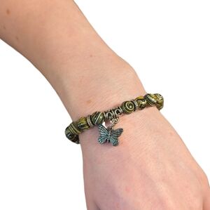 Malachite Silver Bracelet with Butterfly